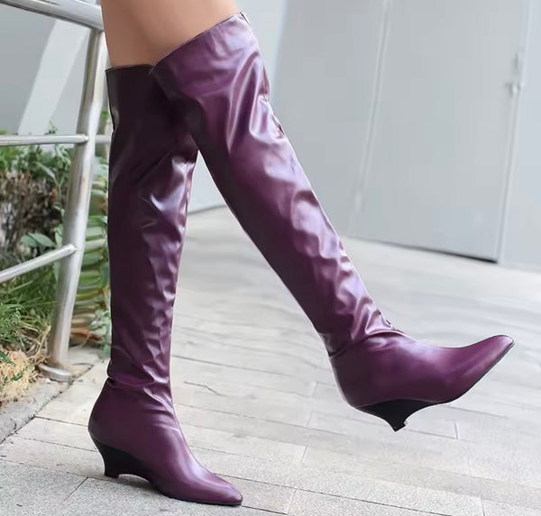 Women Color Fashion Over The Knee Wedge Boots