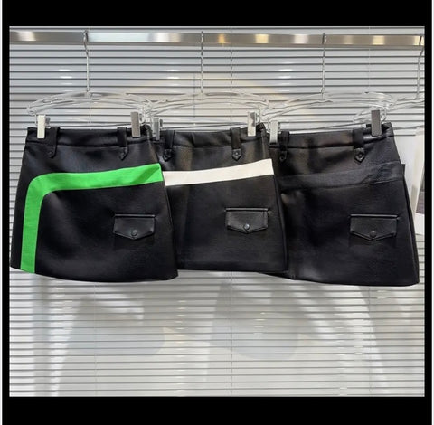 Women Fashion Color Patchwork Faux Leather Short Skirt