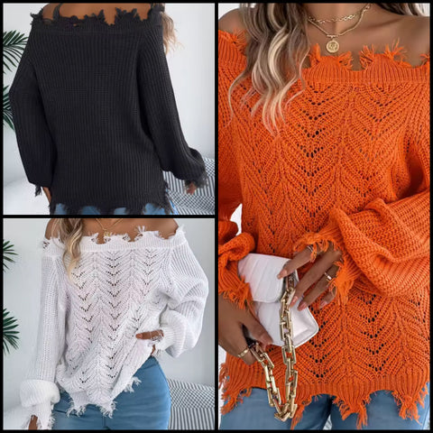 Women Color Fashion Off The Shoulder Knitted Sweater Top