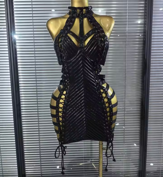 Women Sexy Halter Sleeveless Cut Out Tie Up Dress