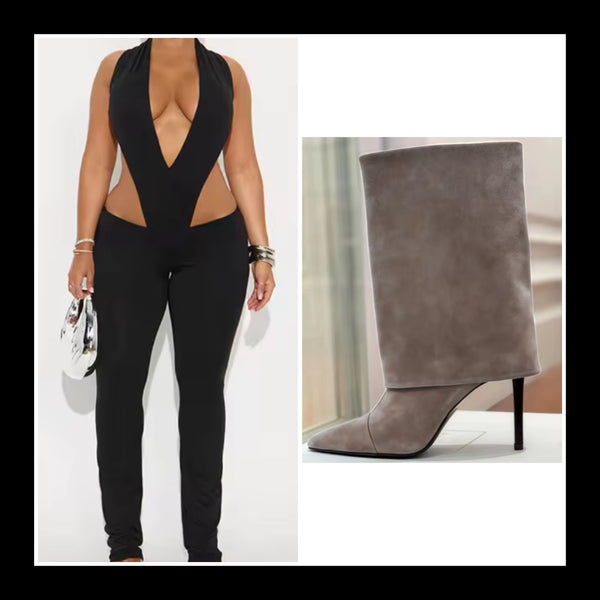 Women Sexy Deep V-Neck Sleeveless Cut Out Jumpsuit