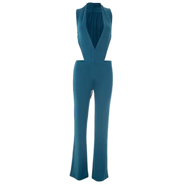Women Sexy Deep V-Neck Sleeveless Cut Out Jumpsuit