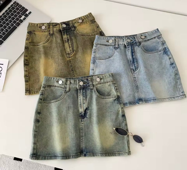 Women Sexy Fashion Pocket Retro Denim Skirt