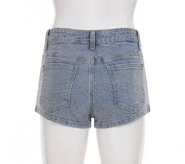 Women Fashion Rhinestone Blue Denim Shorts