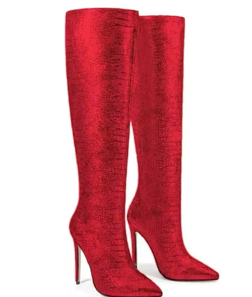 Women Color High Heel Fashion Knee High Boots