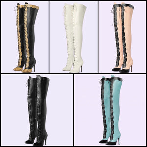 Women Fashion Lace Up Over The Knee High Heel Boots