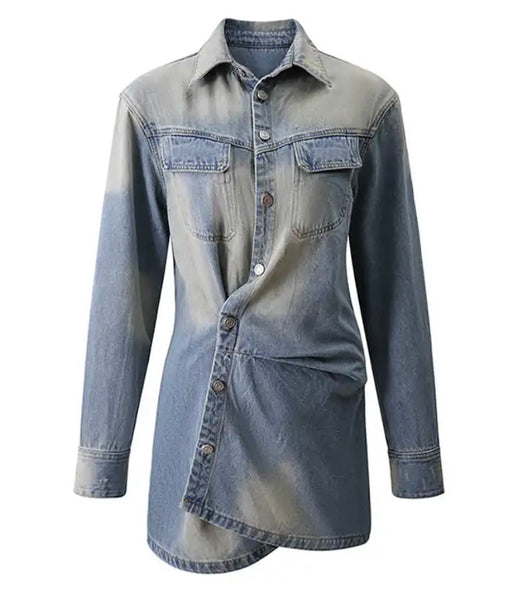 Women Fashion Full Sleeve Button Up Denim Dress