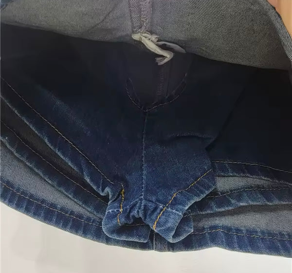 Women Fashion Color Belted Denim Skirt