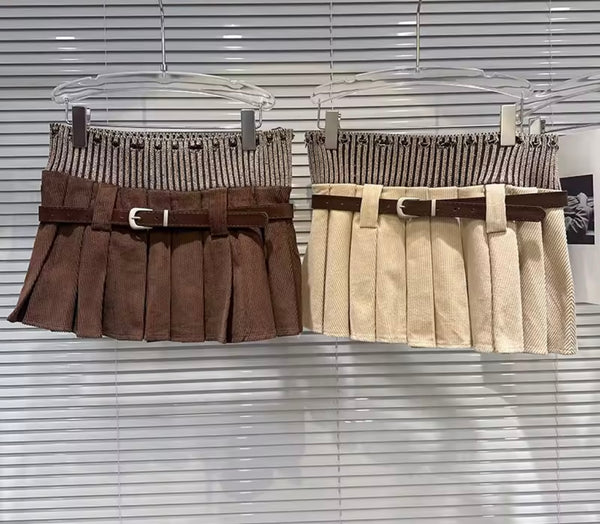 Women Sexy Fashion High Waisted Corduroy Pleated Skirt