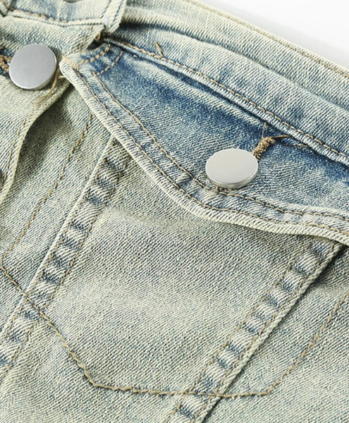 Women Fashion Button Up Strapless Two Piece Denim Pant Set