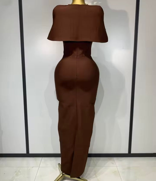 Women Sexy Crystal Shawl Strapless Maxi Dress