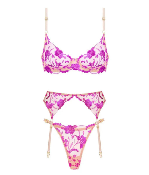 Women Sexy Floral Print Mesh Lingerie Set
