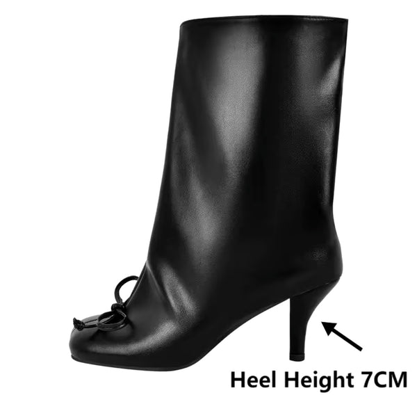 Women Fashion Round Toe Bow Ankle Boots