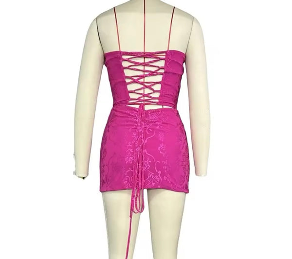 Women Sexy Strapless Color Corset Two Piece Skirt Set