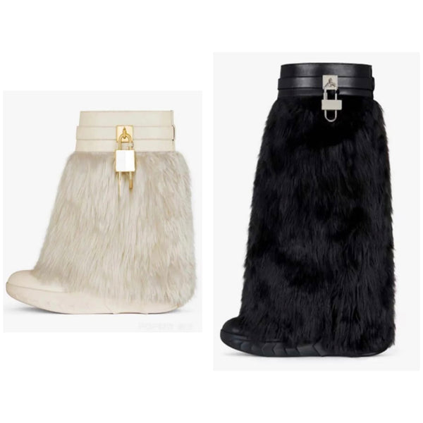 Women Fashion Platform Faux Fur Buckled Lock Boots