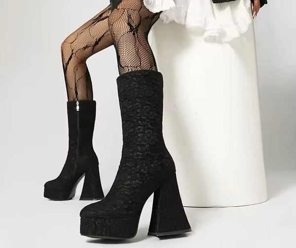 Women Fashion Lace Platform Boots