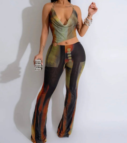 Women Sexy Color Print Sleeveless Cut Out Jumpsuit