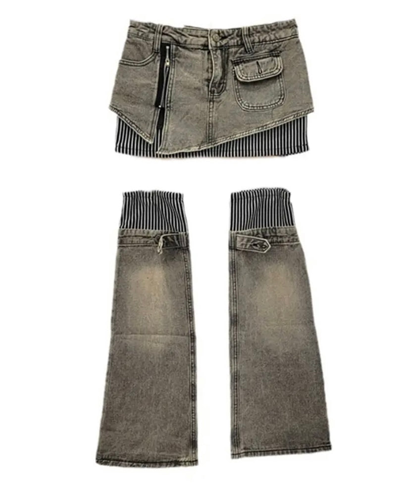 Women Sexy Fashion Two Piece Denim Skirt Set