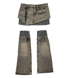 Women Sexy Fashion Two Piece Denim Skirt Set