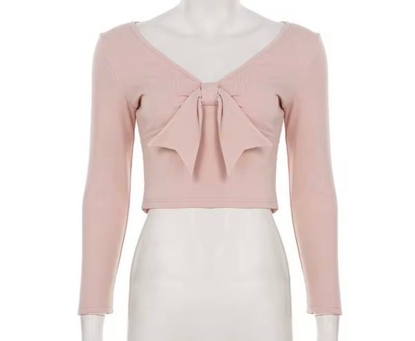 Women Bow Pink Full Sleeve Fashion Two Piece Pant Set
