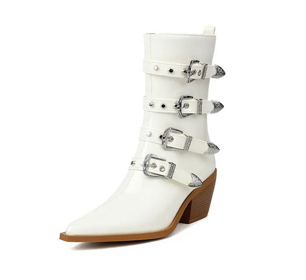 Women Fashion Faux Leather Buckled Ankle Boots
