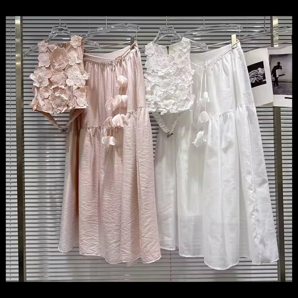 Women Sleeveless Floral Lace Two Piece Maxi Skirt Set