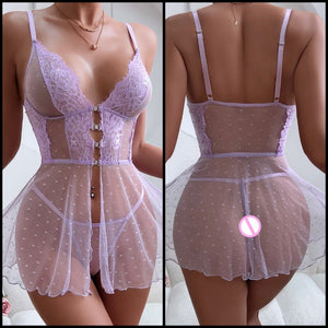 Women Sexy Sleeveless Lavender Mesh Lingerie Set