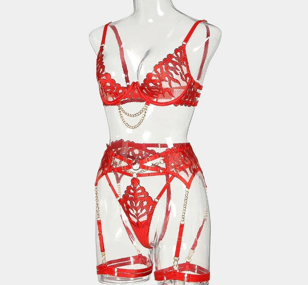 Women Sexy Red Chain Lingerie Set