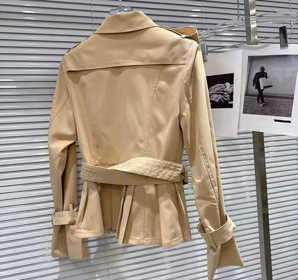 Women Fashion Khaki Button Up Full Sleeve Two Piece Skirt Set