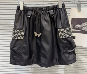 Women Sexy Fashion Bling Faux Leather Skirt