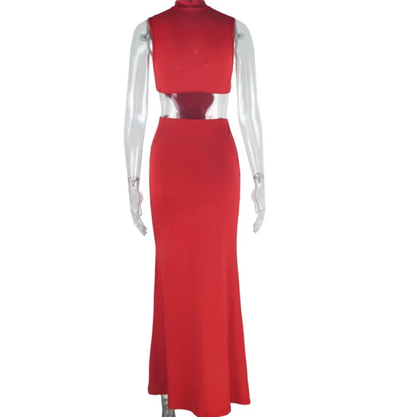 Women Sexy Sleeveless Cut Out 3D Rose Maxi Dress