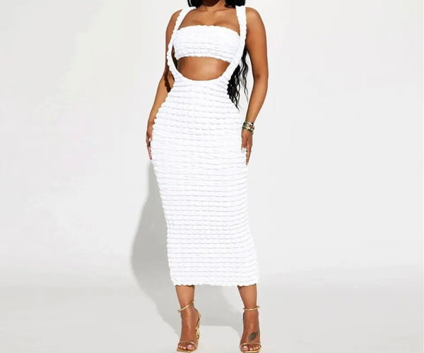 Women Sexy Solid Color Sleeveless Two Piece Maxi Skirt Set