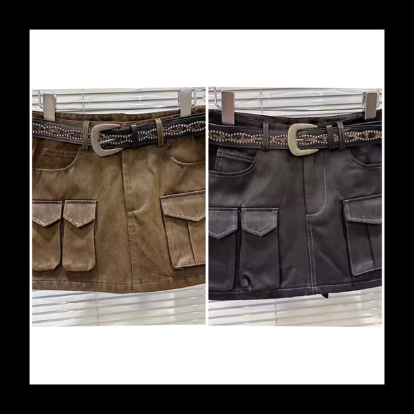 Women Fashion Belted Cargo Short Skirt