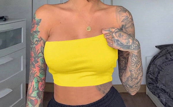 Women Yellow Sexy Fashion Strapless Tube Top