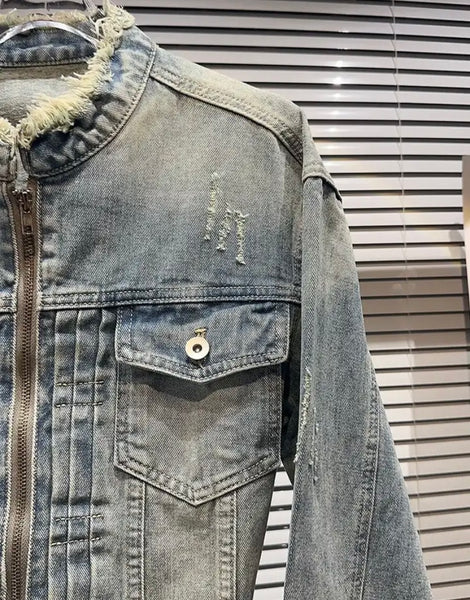 Women Fashion Fringe Pocket Denim Jacket