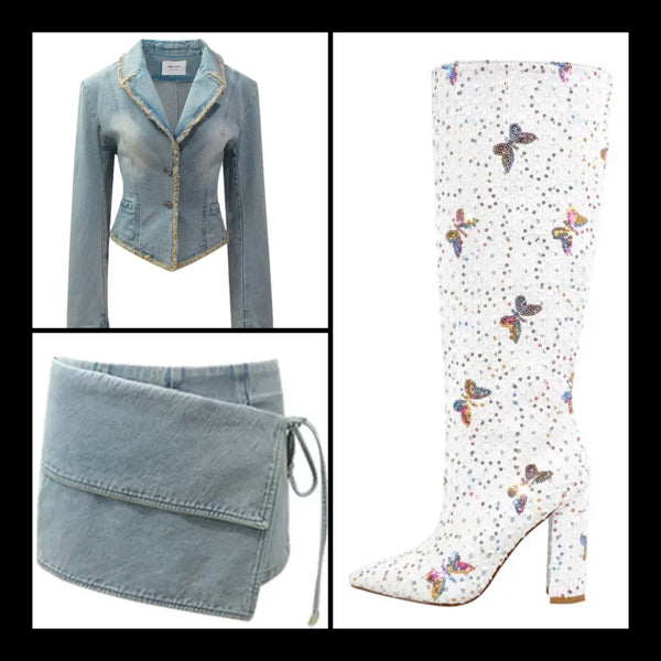 Women Fashion Square Heel Knee High Boots
