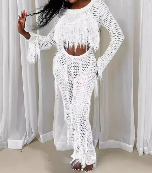 Women Sexy Fringe Full Sleeve Cut Out Jumpsuit