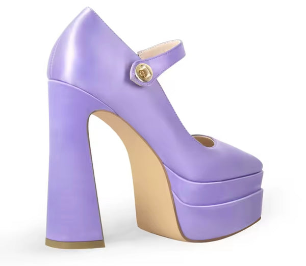 Women Lavender Pointed Toe Platform Ankle Strap High Heels