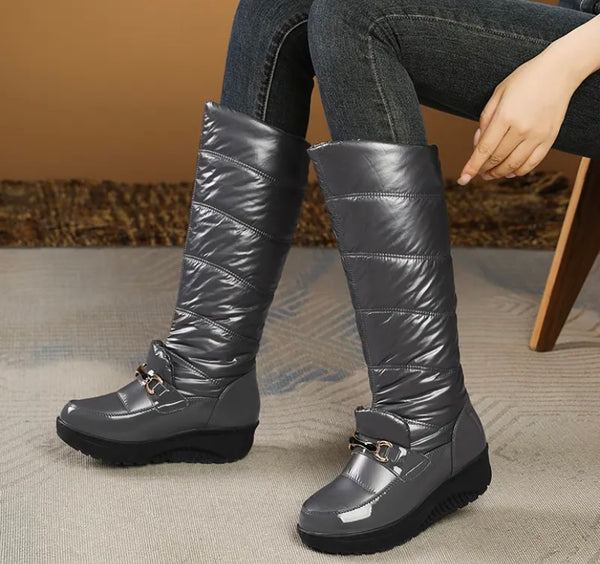 Women Fashion Round Toe Buckled Platform Knee High Boots