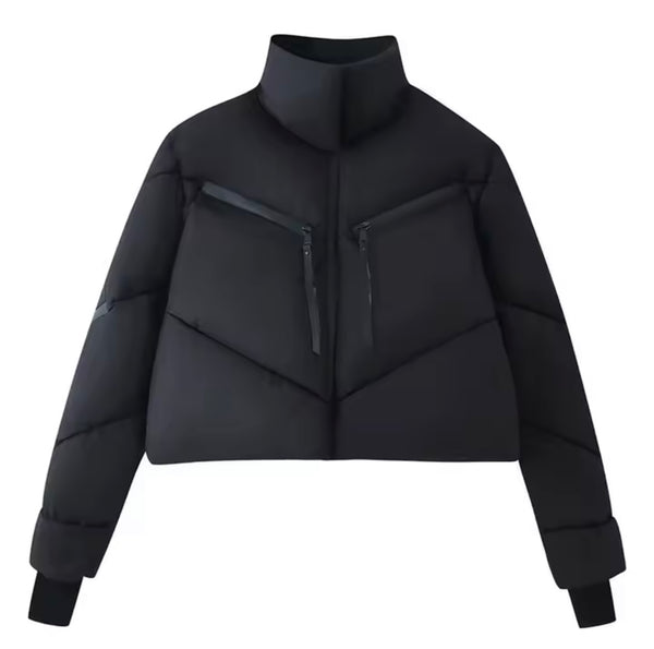 Women Fashion Zipper Puff Short Jacket