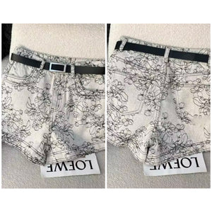Women Fashion Gray Embroidered Floral Denim Shorts