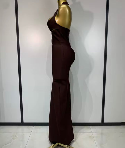 Women Sexy Halter Sleeveless Cut Out Maxi Dress