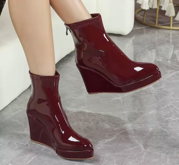Women Patent Leather Fashion Platform Ankle Boots