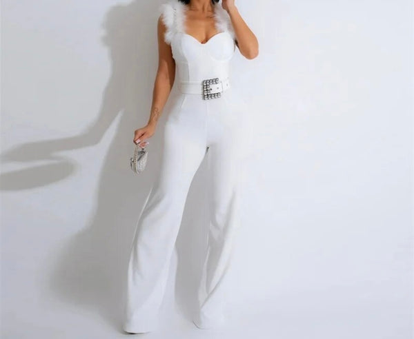 Women Sexy Ruffled Sleeveless Belted Jumpsuit