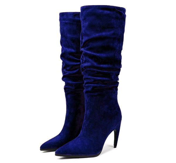 Women Fashion Ruched Suede Knee High Boots