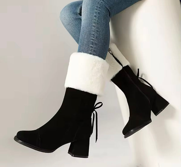 Women Fashion Wool Suede Zip Up Ankle Boots