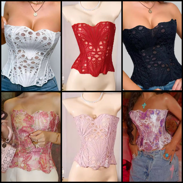 Women Sexy Fashion Strapless Lace Corset Top
