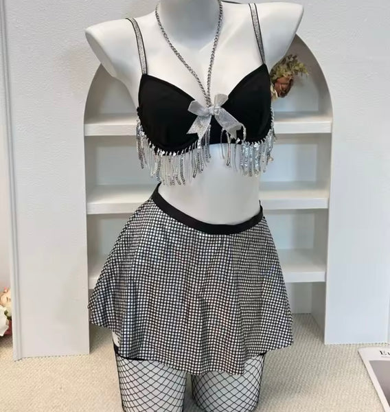 Women Sexy Bling Tassel Lingerie Set
