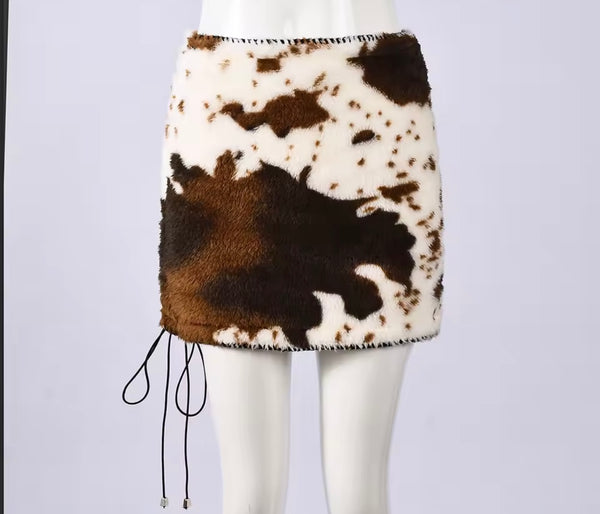 Women Animal Print Sexy Cut Out Lace Up Skirt
