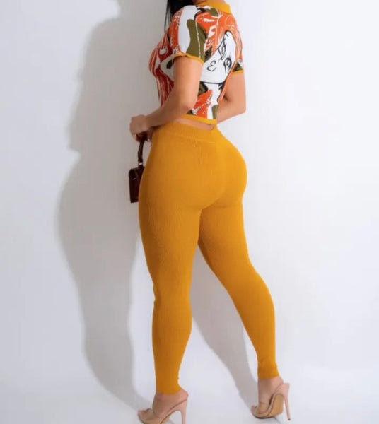 Women Fashion Printed Short Sleeve Crop Two Piece Pant Set